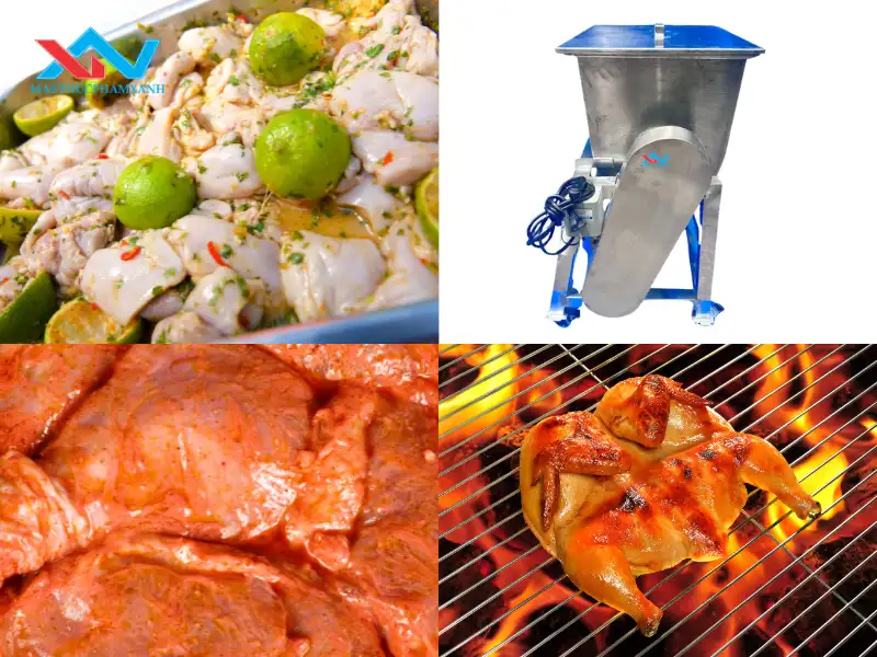 Trộn gia vị ướp thịt gà bằng máy trộn thịt nằm ngang chuyên nghiệp